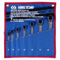 Набор комбинированных трещоточных ключей KING TONY 8-19 мм, чехол из теторона, 7 предметов 122A07MRN01